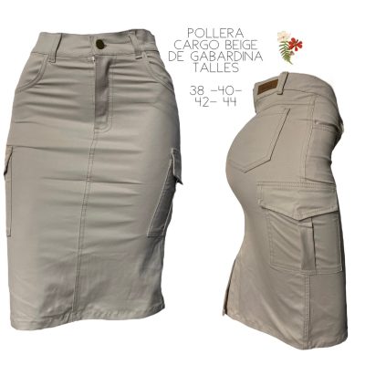 Pollera Cargo Beige de gabardina