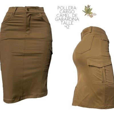 Pollera Cargo Camel de gabardina